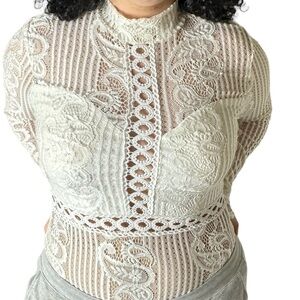 Women Charlotte Russe Lace Blouse Dress
Shirt Collar white Stretch Size L